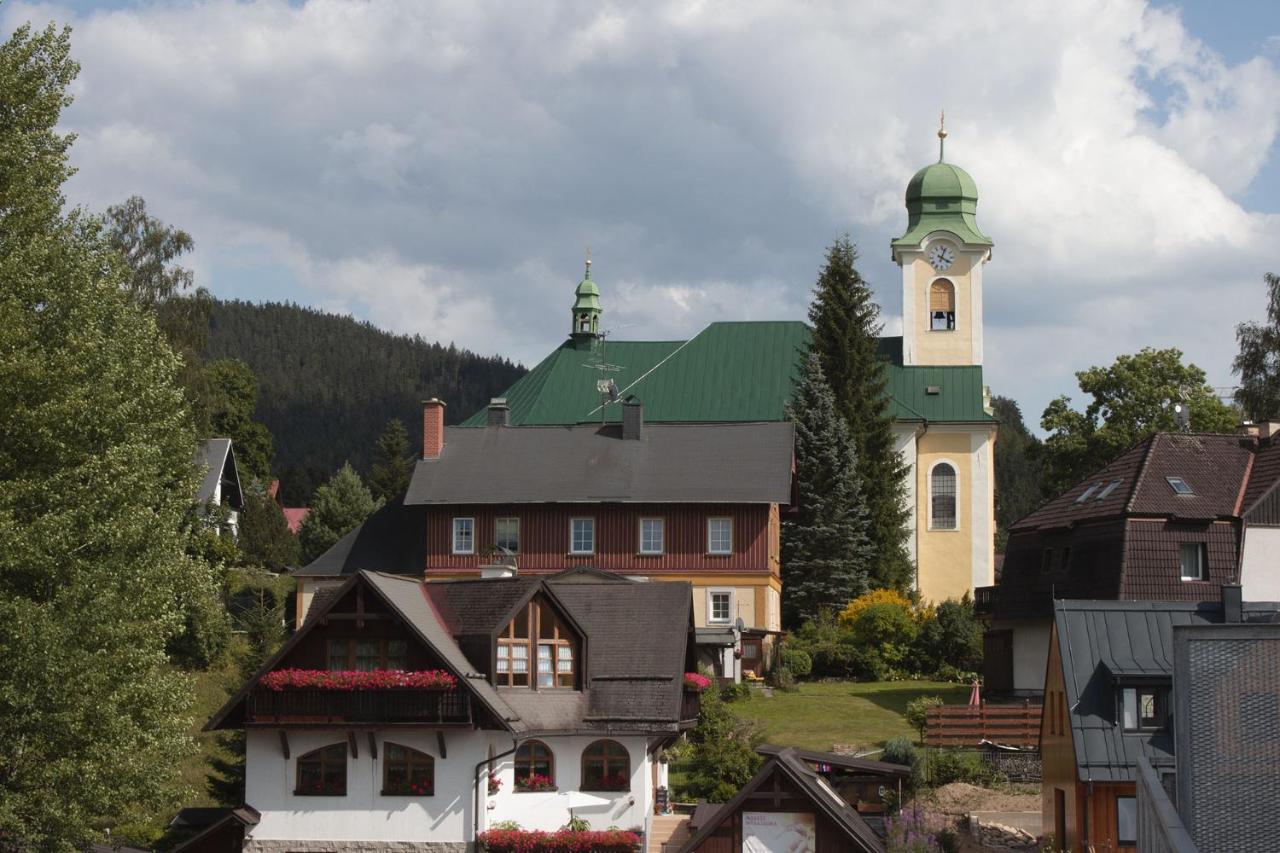 Enjoyharrachov - Atraktivni Klidny Klimatizovany Apartman 20 V Centru Harrachova S Parkovanim, Wifi-Wlan, Sat, Herni Konzoli, Ipad, Netflix Zdarma, Moznosti Dobijeni Auta, Vyhledem Do Zahrady A Na Romanticky Kostelik Ngoại thất bức ảnh