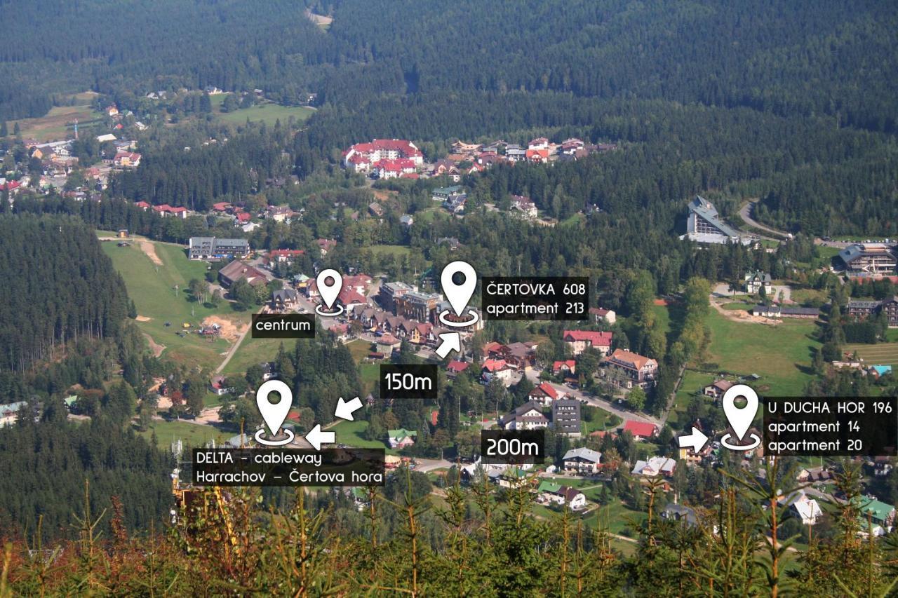 Enjoyharrachov - Atraktivni Klidny Klimatizovany Apartman 20 V Centru Harrachova S Parkovanim, Wifi-Wlan, Sat, Herni Konzoli, Ipad, Netflix Zdarma, Moznosti Dobijeni Auta, Vyhledem Do Zahrady A Na Romanticky Kostelik Ngoại thất bức ảnh